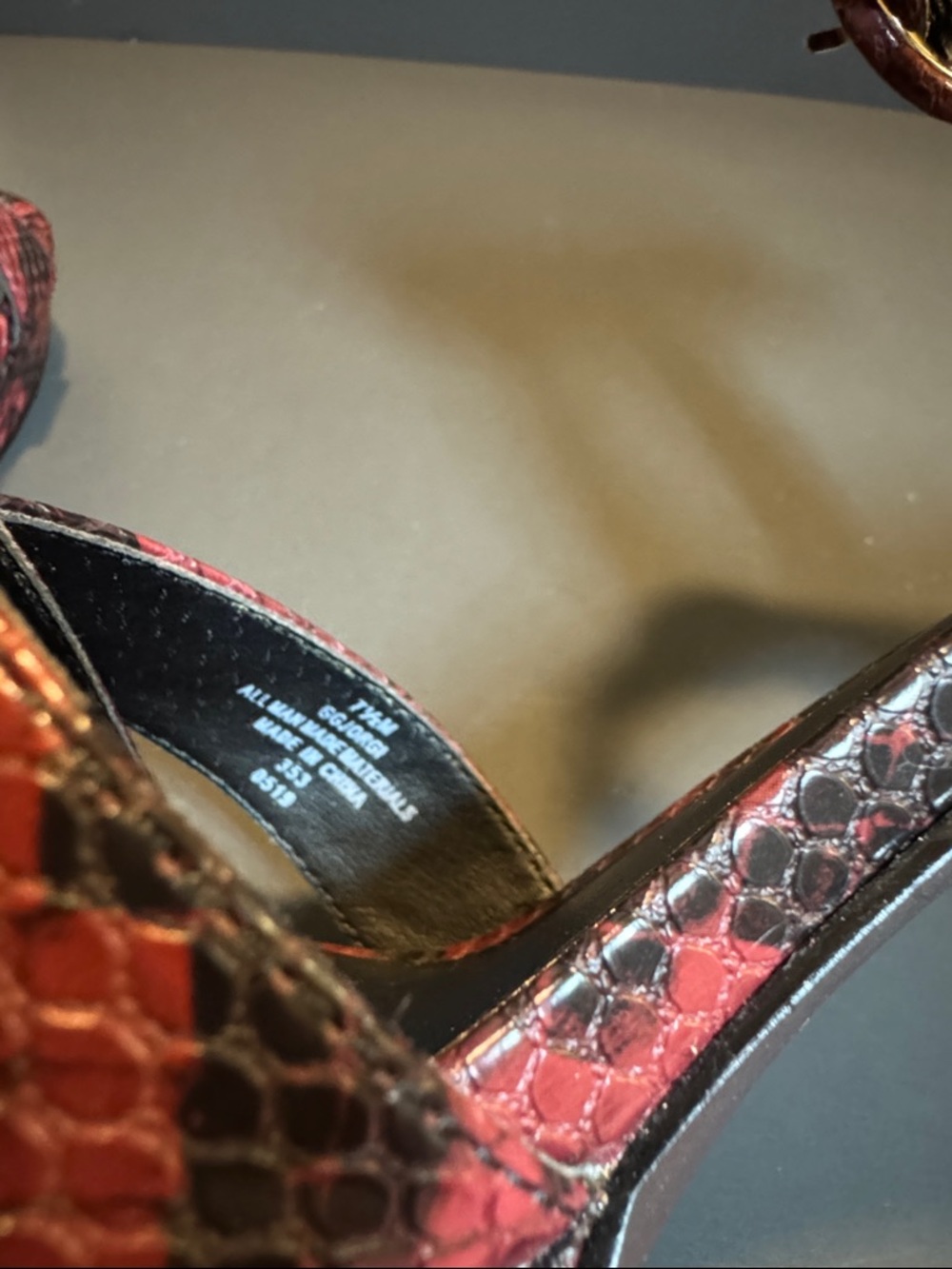 G by Guess Red Snakeskin Ankle-Strap Platform Heels - Picture 12 of 12